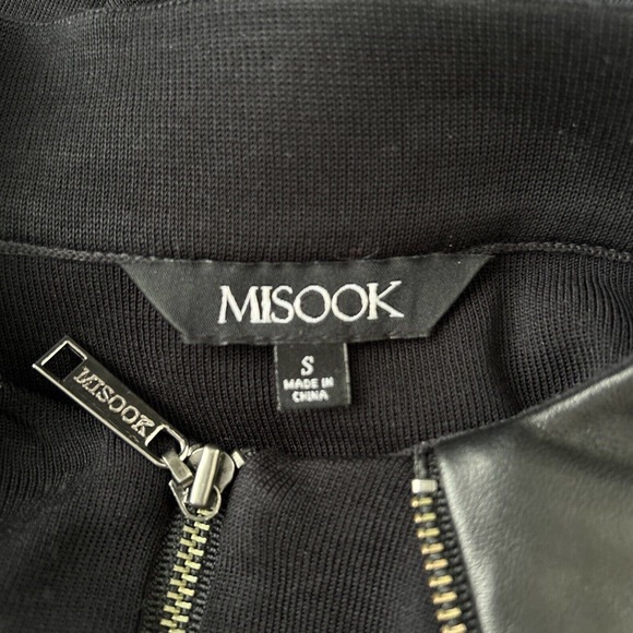 Misook Dress Sz Small Black‎ Shift Dress Leather Trim Long Sleeve Zipper Accent - Picture 3 of 7
